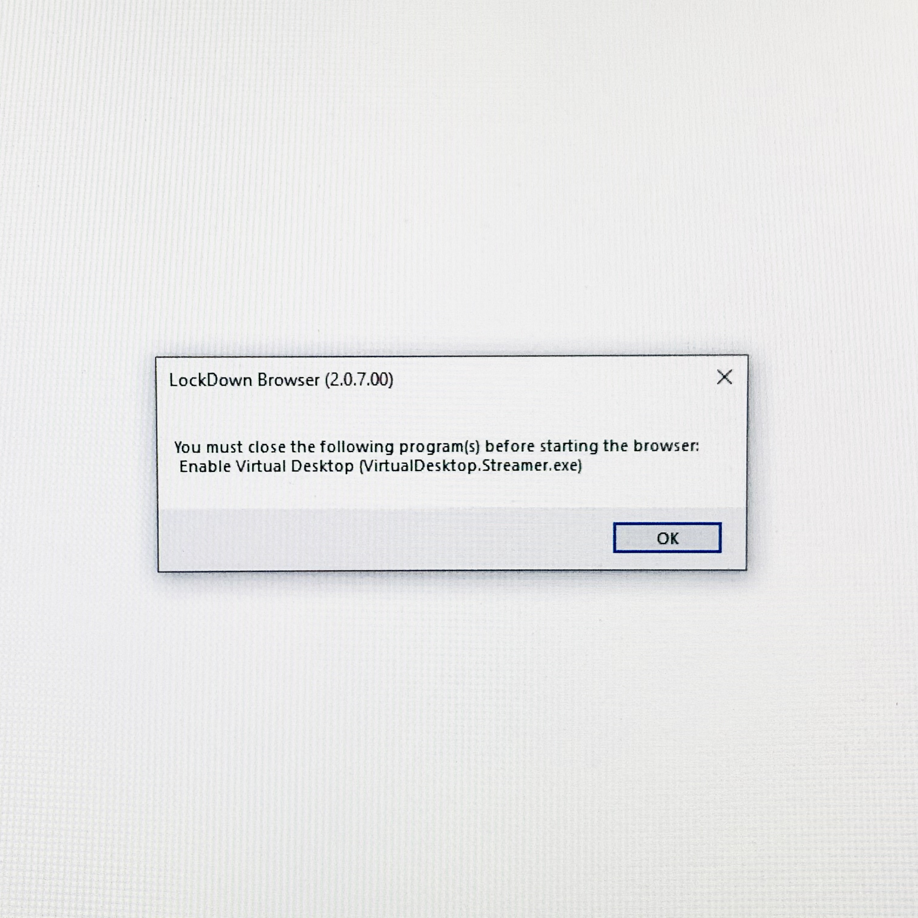 Respondus LockDown Virtual Desktop Service Notification